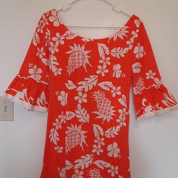 Vtg 70s hawaiian orange pineapple dress - Picture 3 of 9